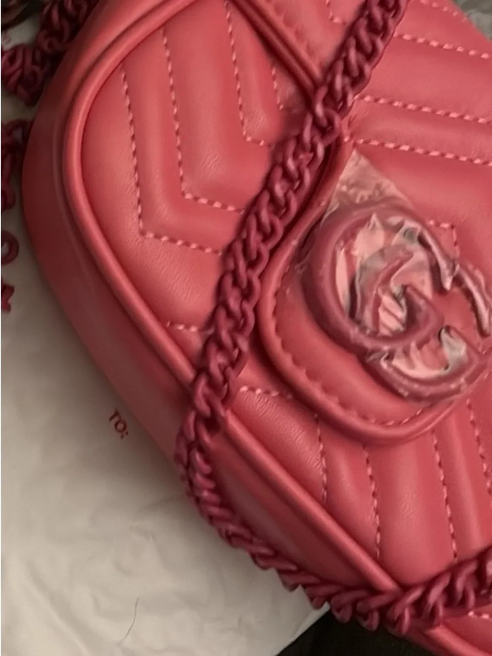 Bright Pink Quilted Crossbody Bag with Chain Strap - Picture 2 of 2